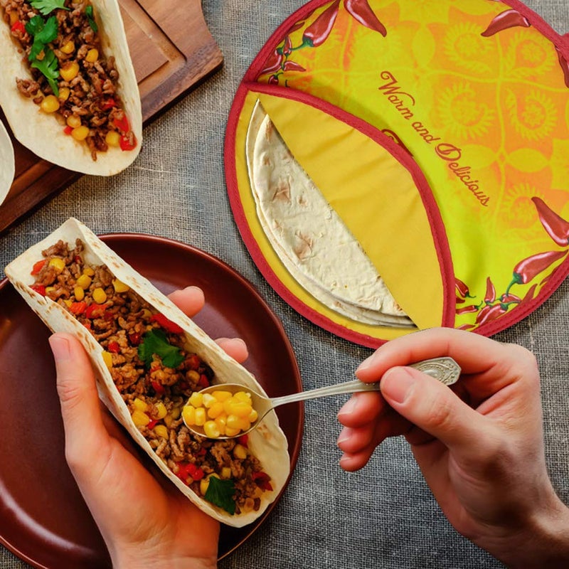 ZKOO 12 Inches Mexican Tortilla Warmer Pouch - Microwavable Insulated Safe Cotton Fabric Pouch  Food Warmer Holder for Keeping Breads Tortillas Soft and Warm up to One Hour (1 Pcs  Yellow) - Image 3